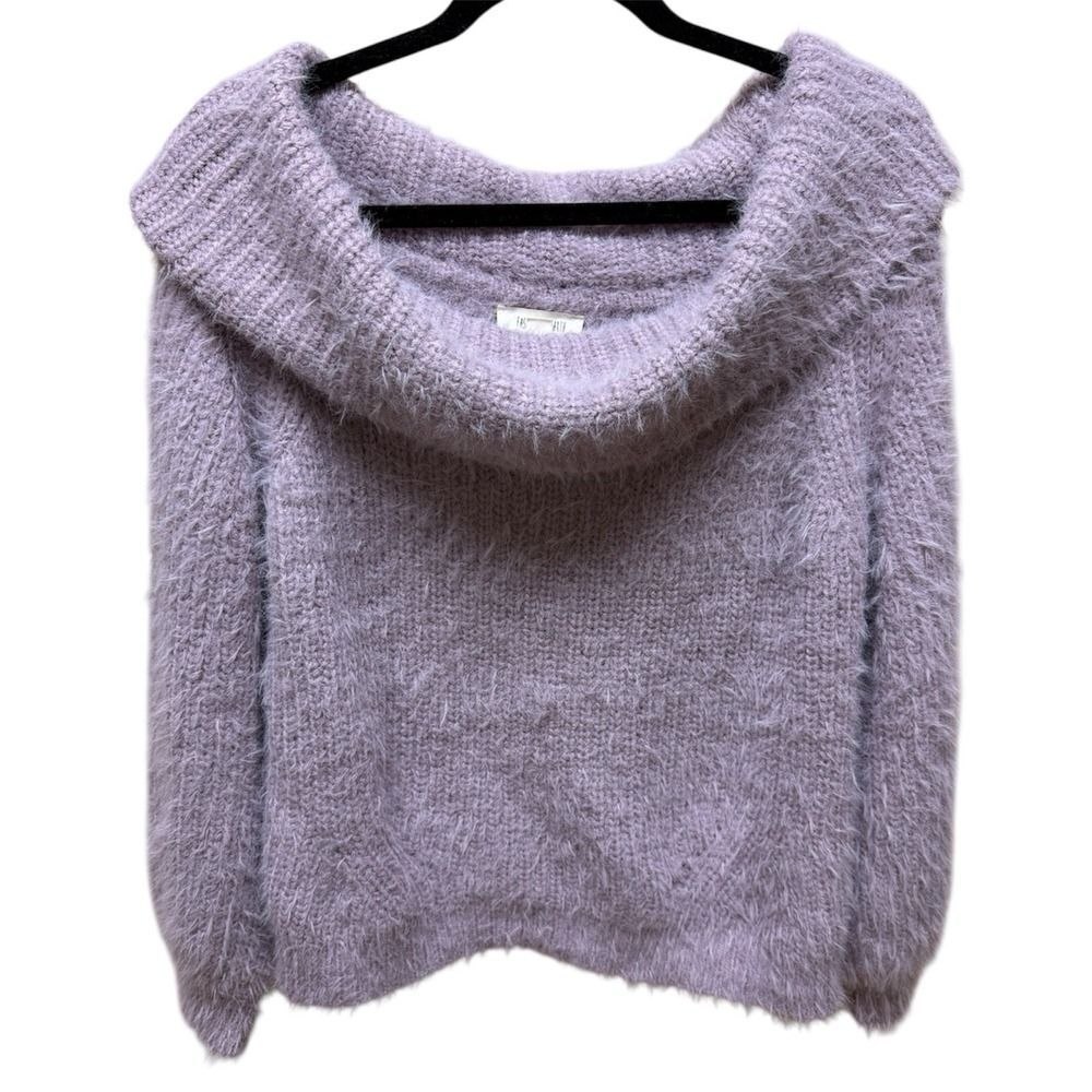 Fashion On Earth Purple Fuzzy Off Shoulder Sweater. Womens. Sz L - Picture 1 of 6